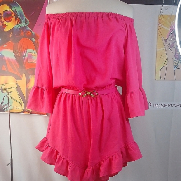 Fuschia Romper Ruffle Shorts Size Med - Picture 1 of 6
